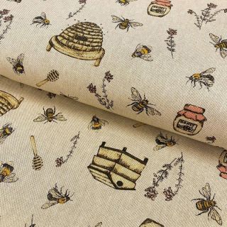 Decoration fabric Linenlook premium Bee Honey Buzzing