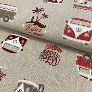 Decoration fabric Linenlook Premium VW California Paradise