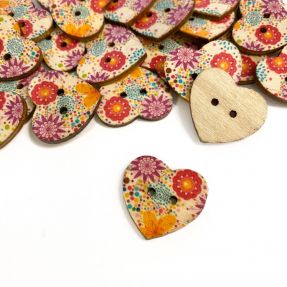 Wooden button Heart Gerbera