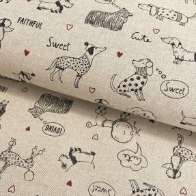 Decoration fabric Linenlook Sweet doggie friends