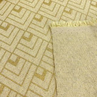 Decoration fabric Linenlook Art deco cubes light yellow metallic premium