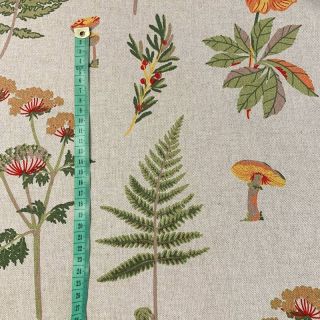 Decoration fabric Linenlook Fern leaf mushrooms