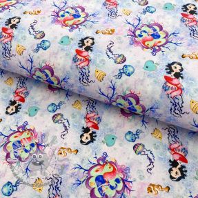 Tessuto di cotone Snoozy fabrics Mermaids violet digital print