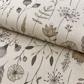 Decoration fabric Linenlook Handdrawn flowers