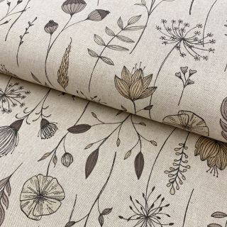 Decoration fabric Linenlook Handdrawn flowers