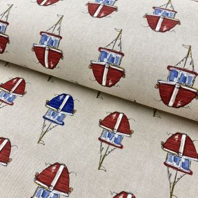 Decoration fabric Linenlook Sea shore boat