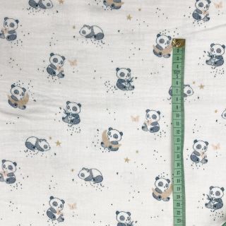 Double gauze/muslin Panda white digital print