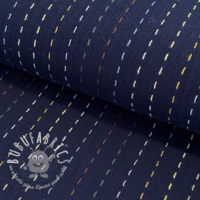 Mussola/Doppia garza Embroidery stripes dark blue