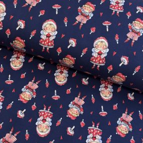 Sweat fabric Mushroom gnome dark blue digital print