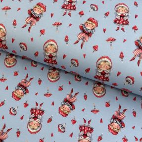 Sweat fabric Mushroom gnome light blue digital print