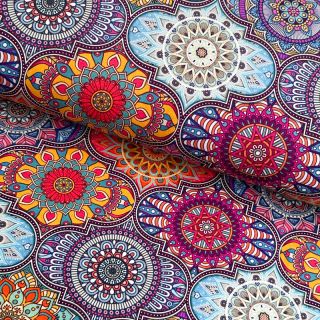 Úplet VISCOSE LYCRA HEAVY Mandala tiles A digital print