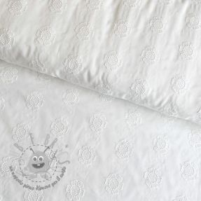 Tessuto di cotone VOILE Embroidery Dotty flowers white