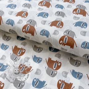 Tessuto di cotone Elephants Snoozy brick