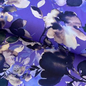 Viscosa Twill water painted floral blue digital print