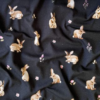 Úplet Rabbits and flowers navy digital print