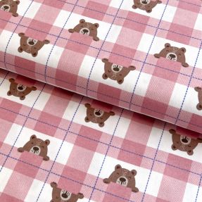 Bavlnená látka FLANNEL Bear check light pink