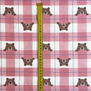 Bavlnená látka FLANNEL Bear check light pink