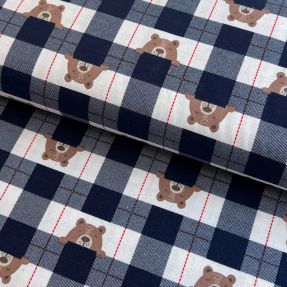 Bavlnená látka FLANNEL Bear check navy