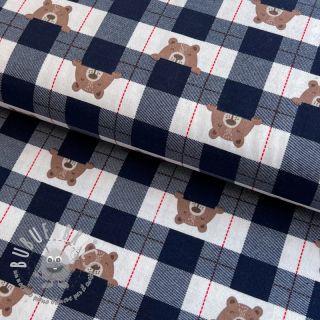 Tessuto di cotone FLANNEL Bear check navy