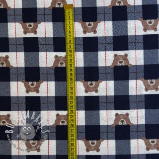 Tessuto di cotone FLANNEL Bear check navy