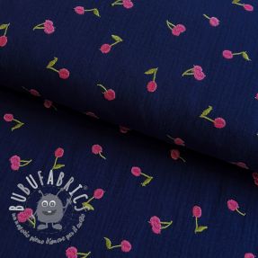 Mussola/Doppia garza EMBROIDERY Cherries navy