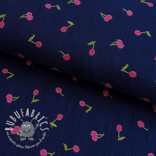 Mussola/Doppia garza EMBROIDERY Cherries navy