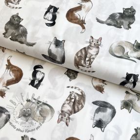 Tessuto di cotone Cats white digital print