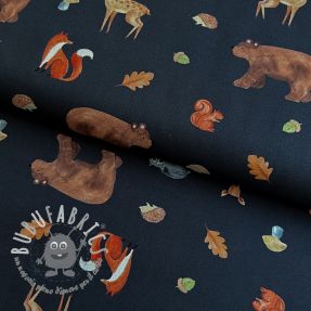 Tessuto di cotone Animals in the wood navy digital print