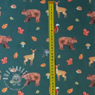 Tessuto di cotone Animals in the wood dark green digital print