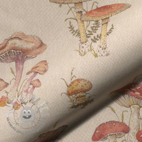 Tessuto decorativo Linenlook premium Mushroom Hand Drawn digital print