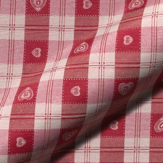 Dekoračná látka jacquard DOUBLE FACE Landhaus Heart Check dark red