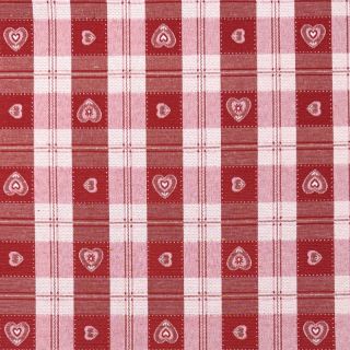 Dekoračná látka jacquard DOUBLE FACE Landhaus Heart Check dark red