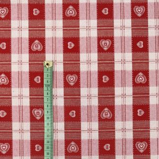 Dekoračná látka jacquard DOUBLE FACE Landhaus Heart Check dark red