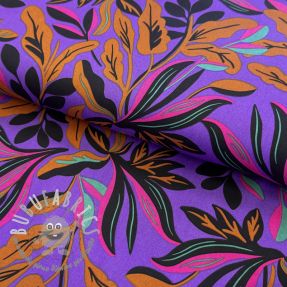 Tessuto di cotone SATIN NERIDA HANSEN Lush leaves purple digital print