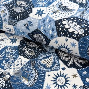 Tessuto decorativo jacquard Tucan allover bleu