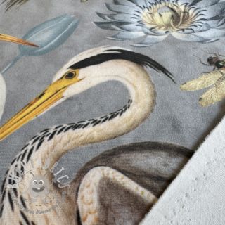 Tessuto decorativo VELVET Heron bird steel grey