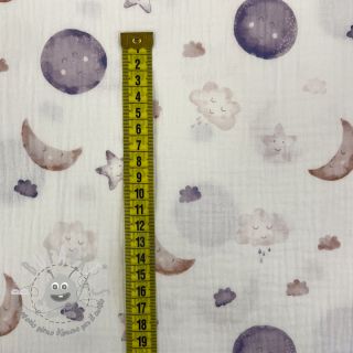 Mussola/Doppia garza Moon white digital print ORGANIC