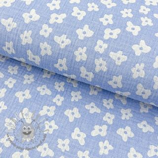 Mussola/Doppia garza JACQUARD Flowers royal blue