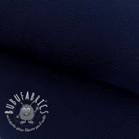 Mussola/Doppia garza EMBROIDERY Flowers navy