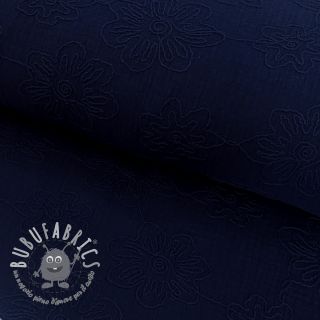 Mussola/Doppia garza EMBROIDERY Flowers navy