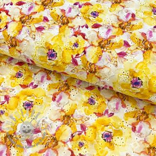 Tessuto di cotone EMBROIDERY Peony roses yellow digital print